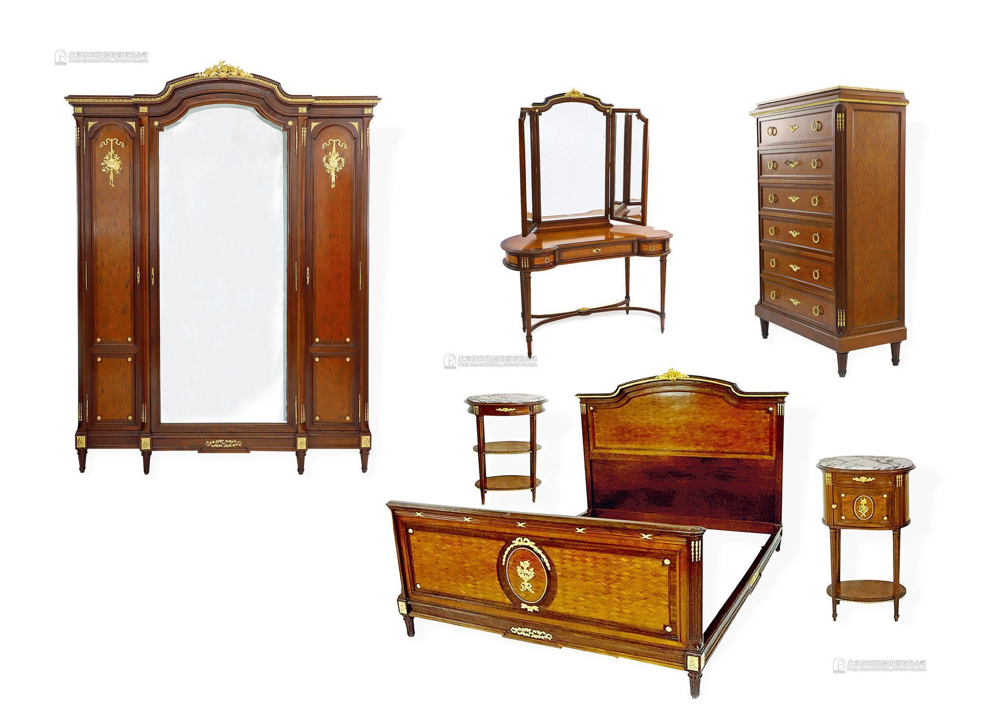 MERCIER PARIS A FRENCH GILT MOUNTED MARQUETRY BEDROOM SUITE