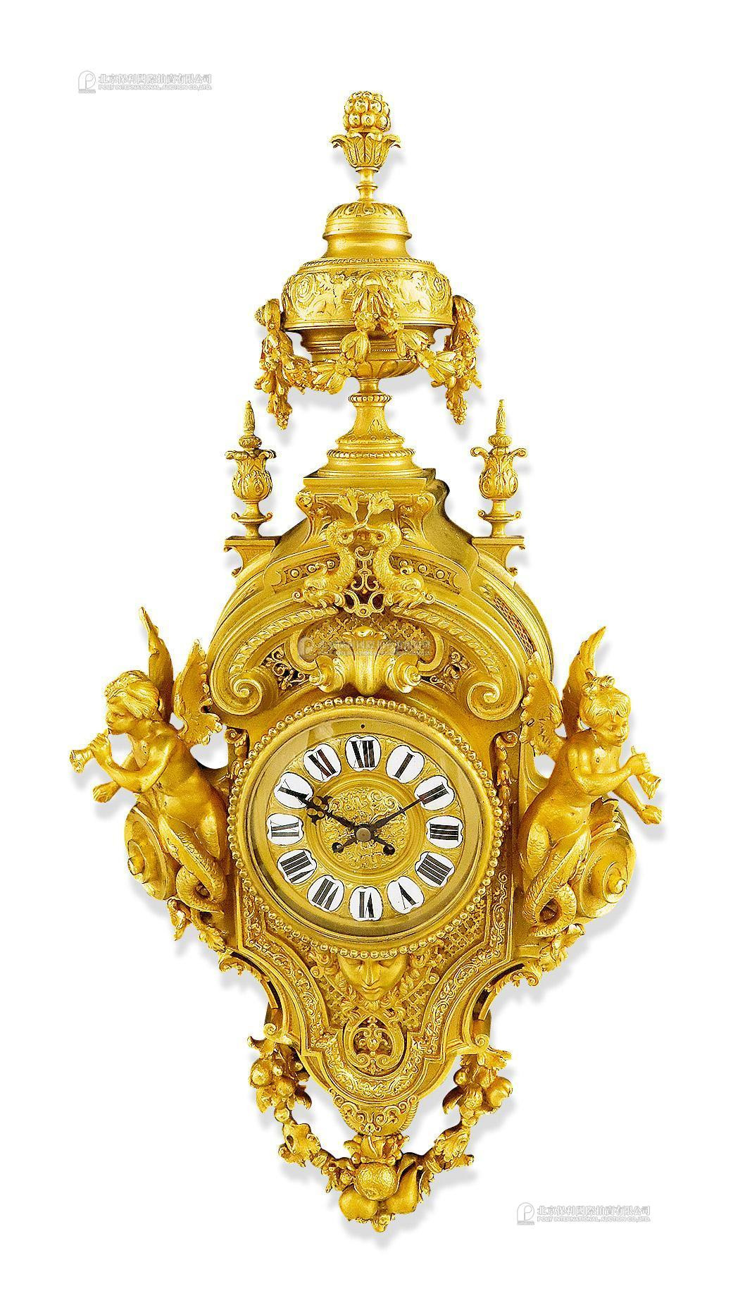 LOUIS-PHILIPPE A FRENCH GILT BRONZE DECORATIVE WALLCLOCK WITH ENAMEL DIAL
