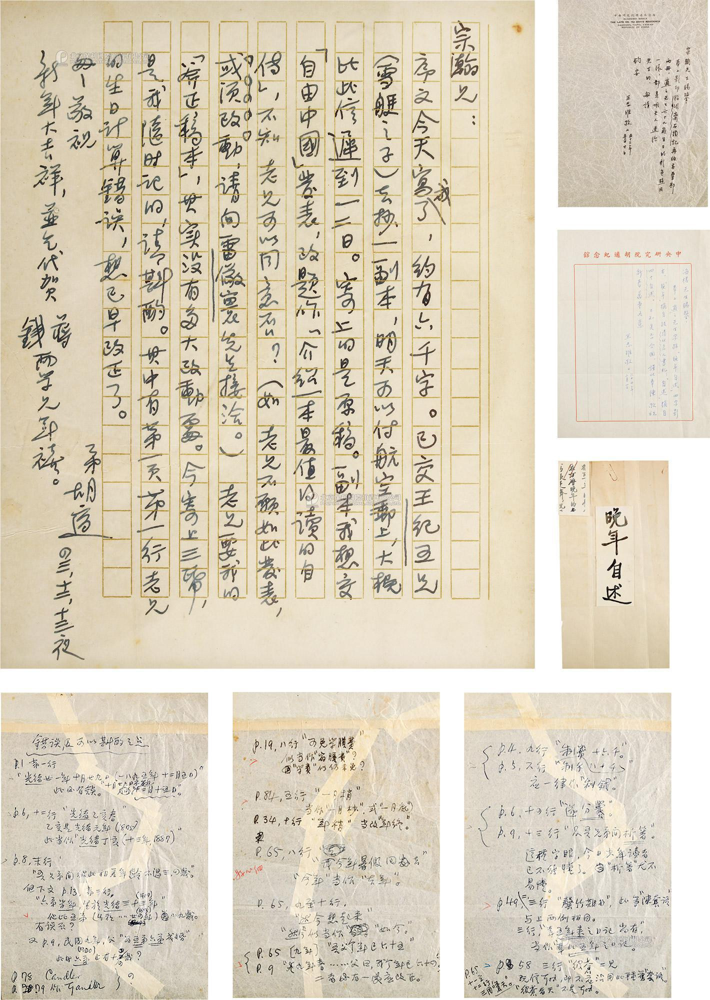 Letter of one page by Hu Shi to Shen Zonghan and three Pages submission by Hu Shi， with reference