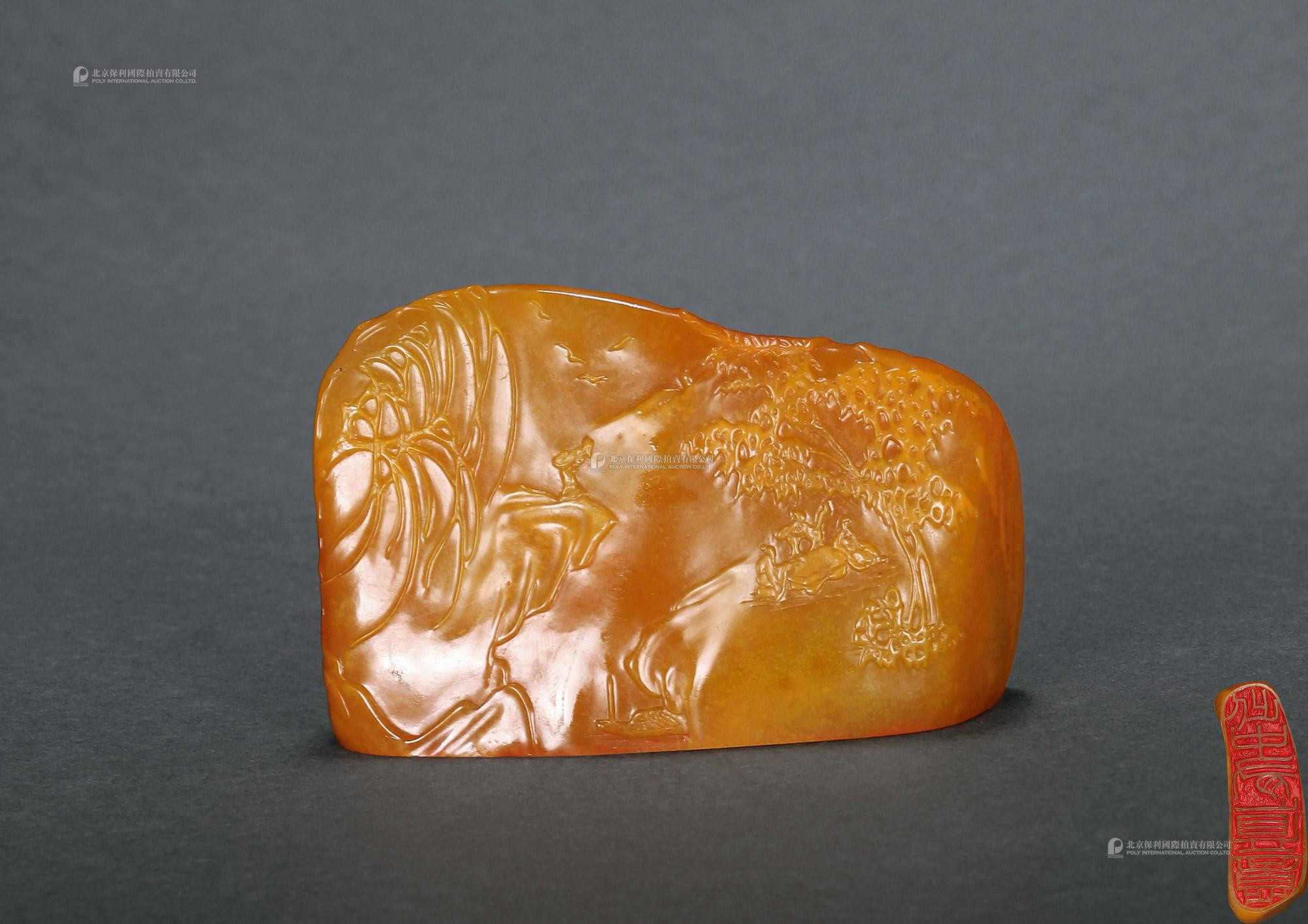 A NATURALLY SHAPED TIANHUANG STONE SEAL IN SHALLOW RELIEF