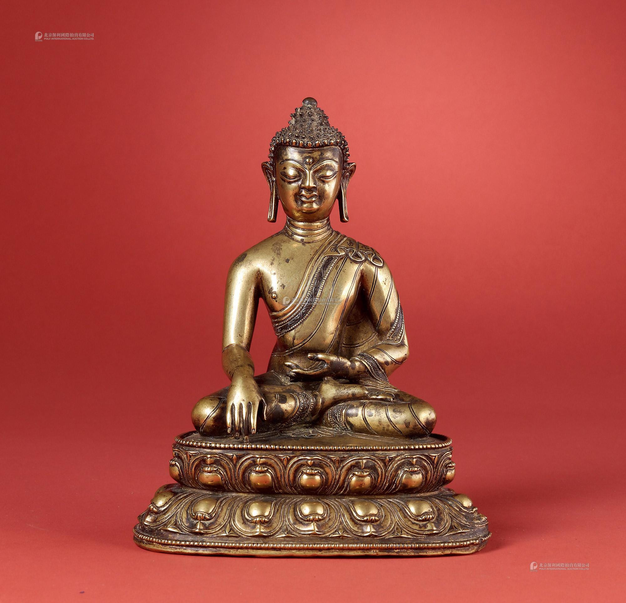 A COPPERY ALLOY WITH RED-COPPER-INLAID SHAKYAMUNI