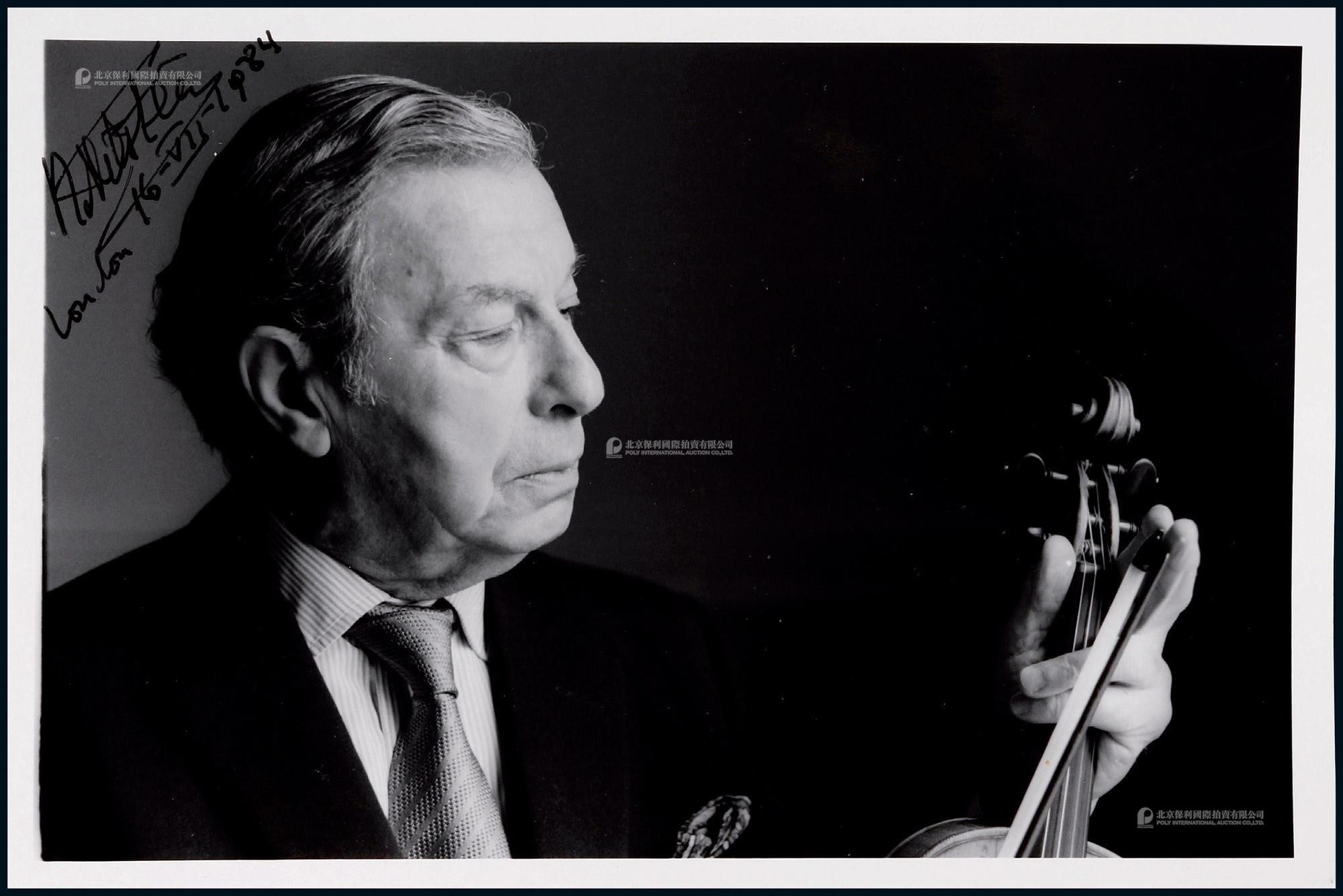 The autographed photo of Milstein, “the famous English violinist”, with certificate
