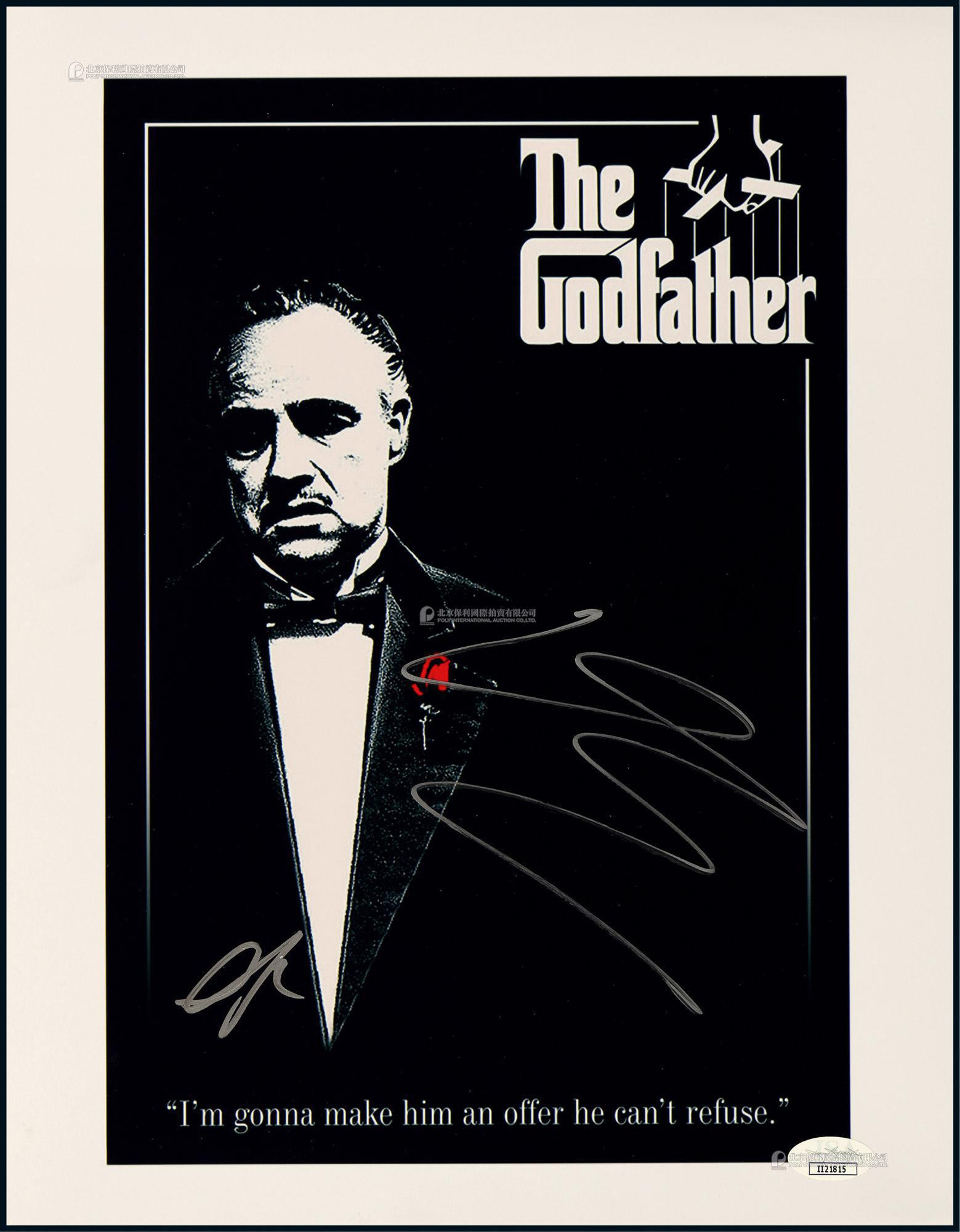 The autographed photo of Al Pacino and Diane Keaton, the hero and heroine of “The Godfather”, with a certificate