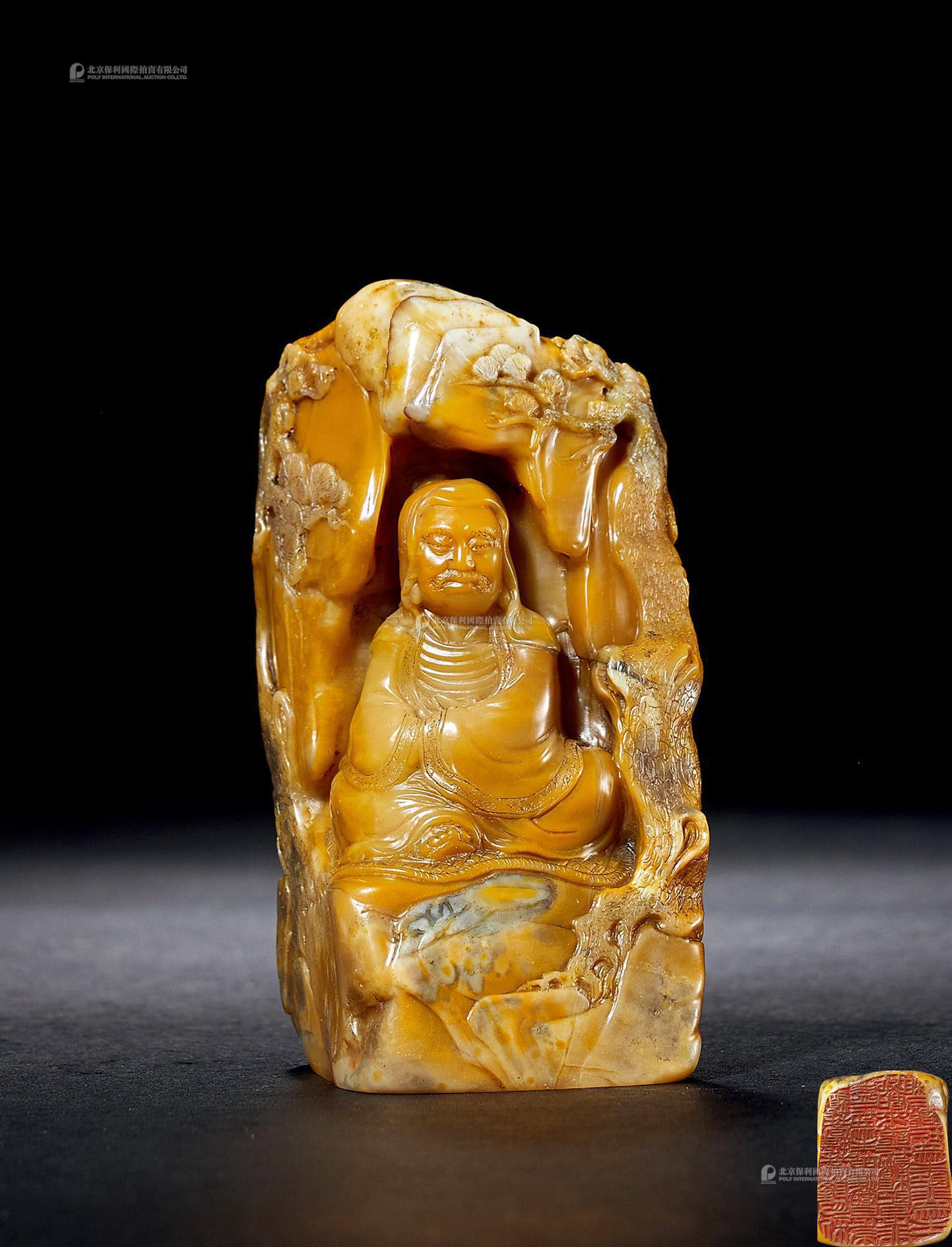A LARGE NATURALLY-SHAPED TIANHUANG STONE‘BODHIDHARMA’ SQUARE SEAL