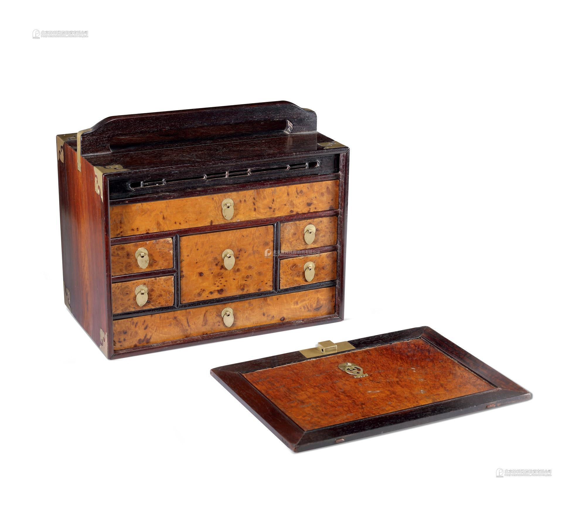A Zitan Yingmu-Inlaid Carrying Chest with Drawers