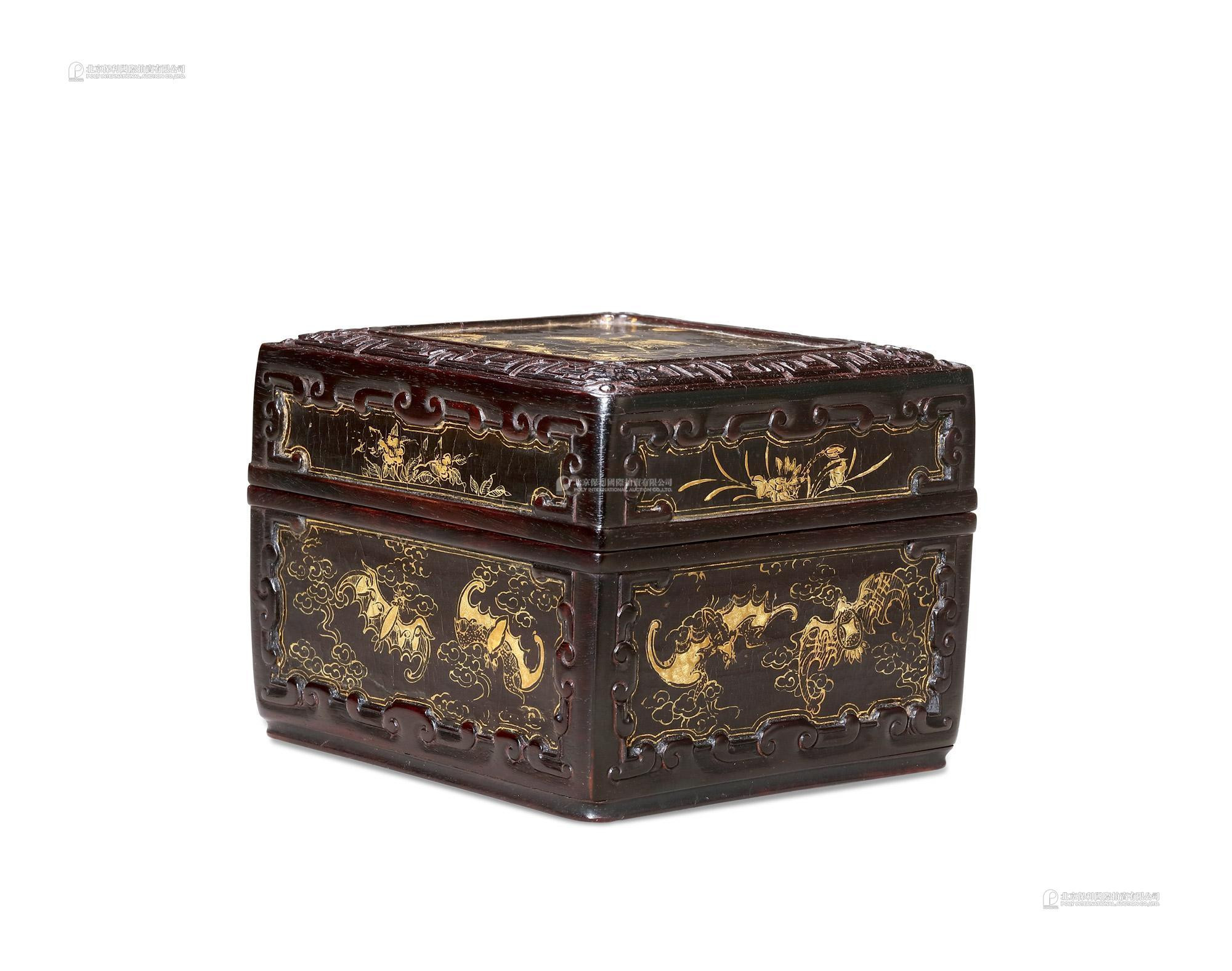 A Zitan Box and Cover with Gilded Decoration