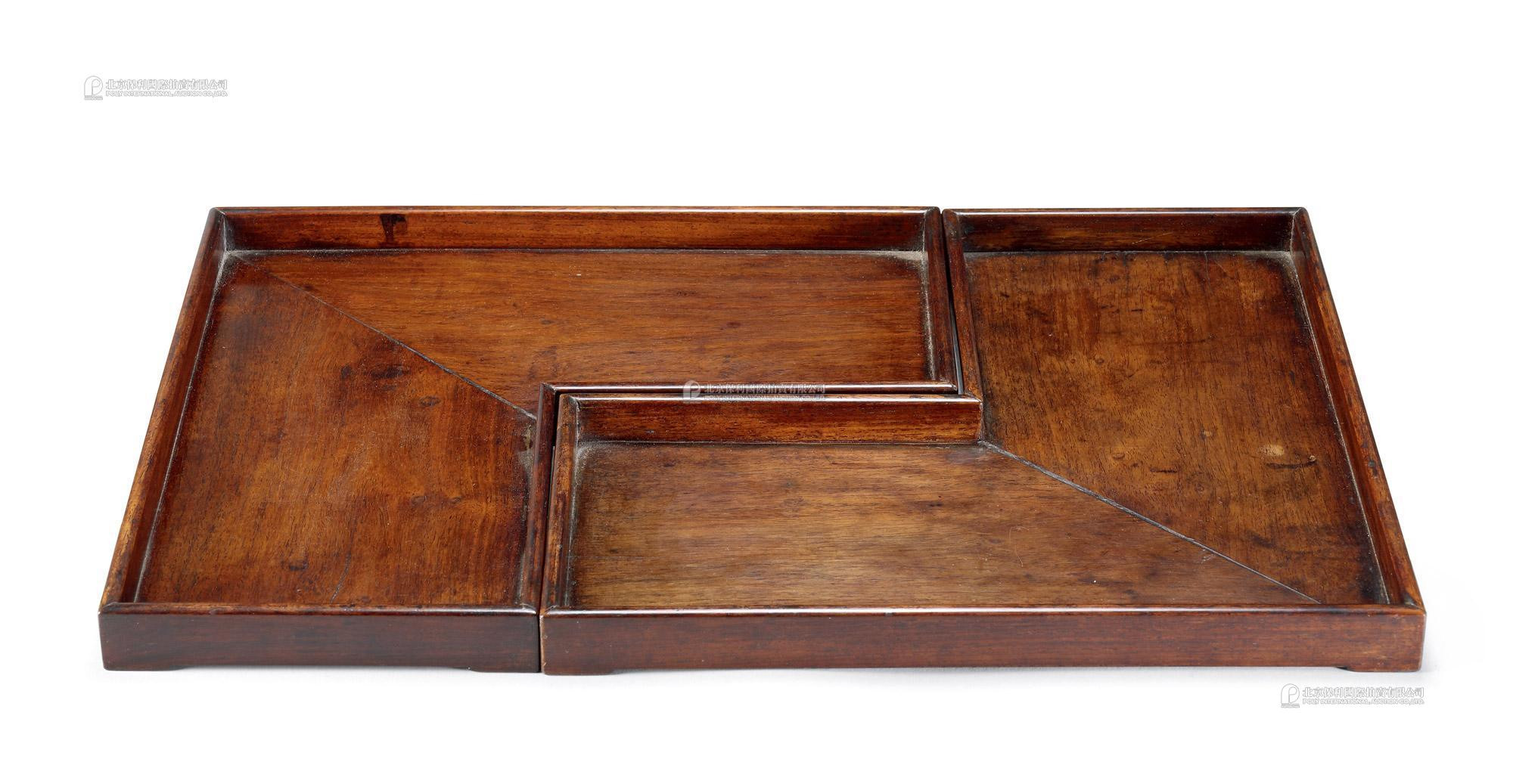 A Pair of Rosewood Ruler-Shaped Trays
