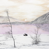 紫色镜湖前的雪