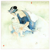 谭江宁 《憩》96X96cm  宣纸、中国画颜料 1990年