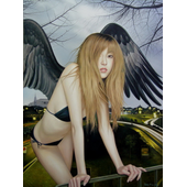 王念东 黑翅天使在乌兰巴托的夜 2007 布面油画 140×105cm .jpg