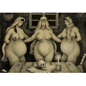 谢军 《三个孕妇》（钢笔画2001年）